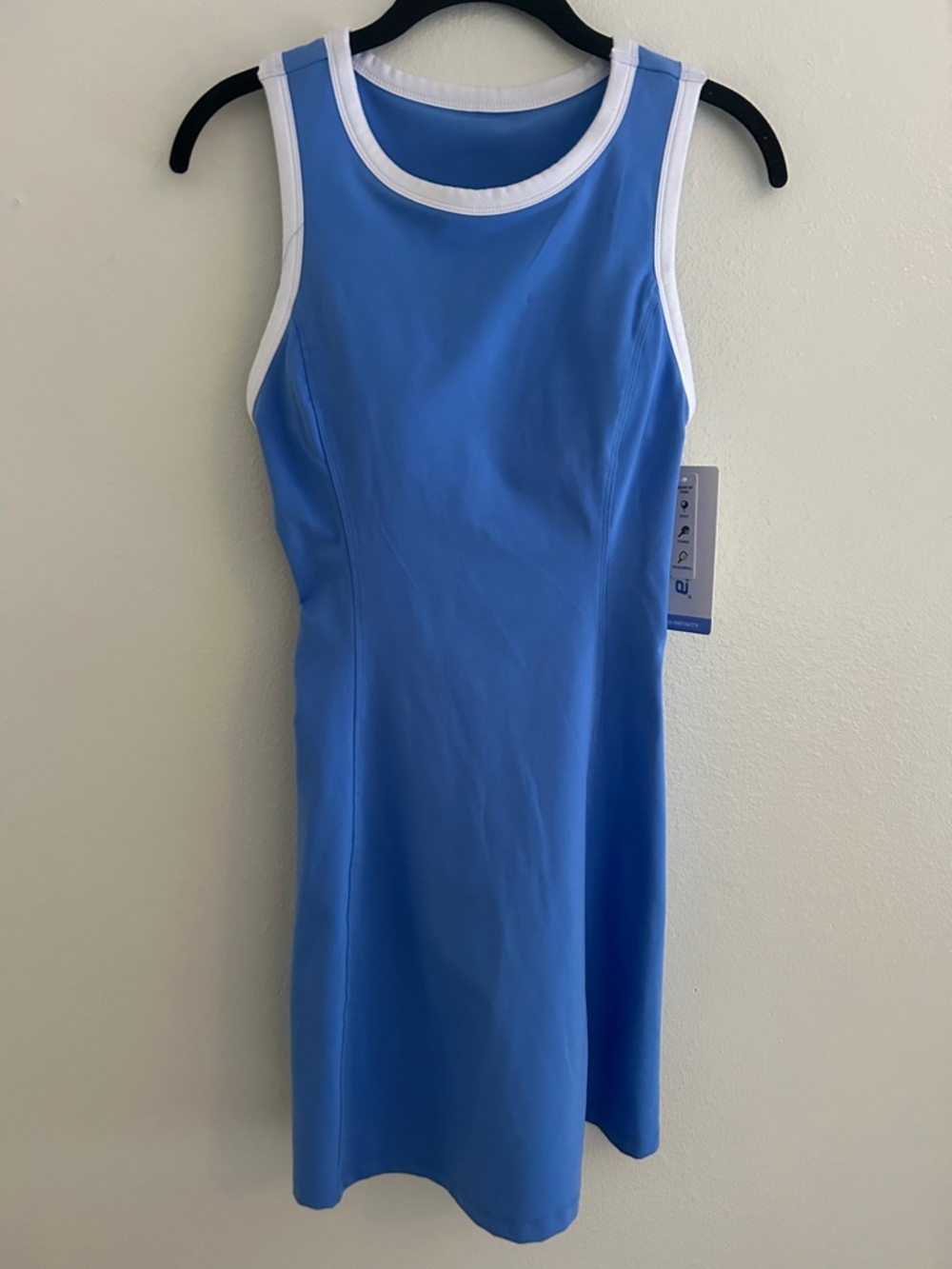 Marika Blue and White Sleeveless Athletic Dress Built in Bra.  NWT